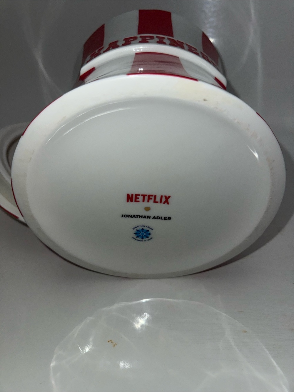 Jonathan Adler Red and White Striped 'HAPPINESS' Ceramic Jar - Picture 3 of 6
